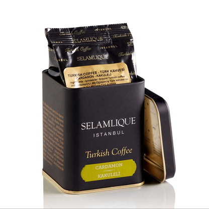Selamlique Istanbul Turkish Coffee packaging with coffee packets on a white background