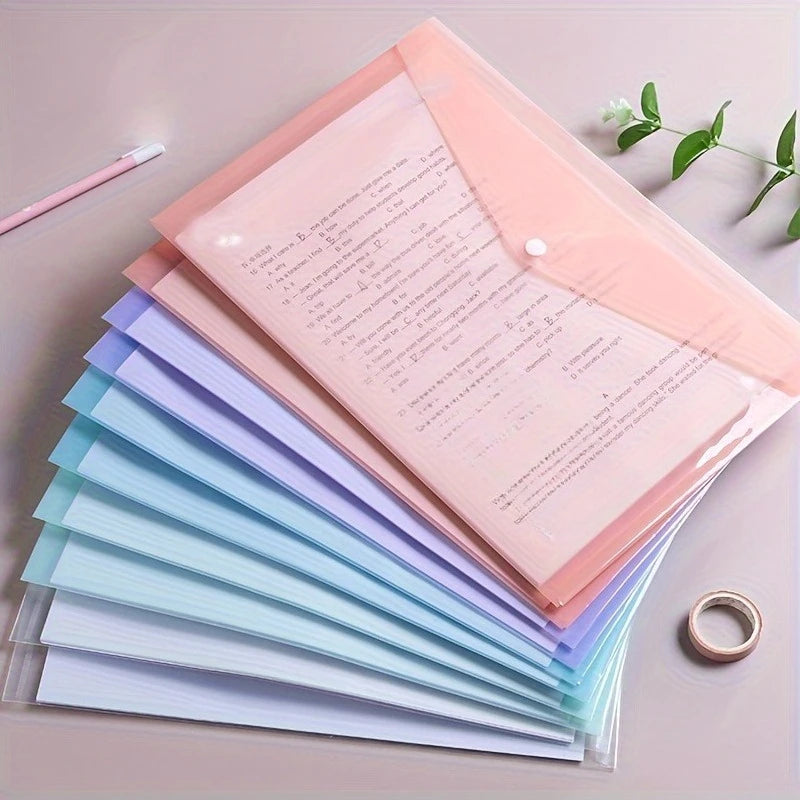 10pcs A4 Transparent Plastic File Folders, Waterproof PP Document