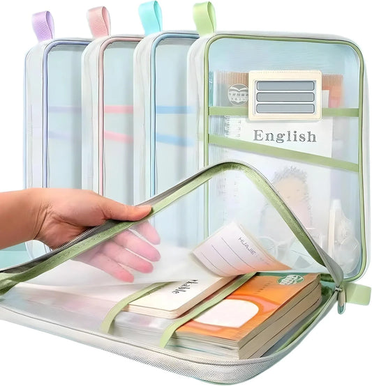 A4 Stationery Storage Bag – Double-Layer Mesh Zipper Bag with Large Capacity