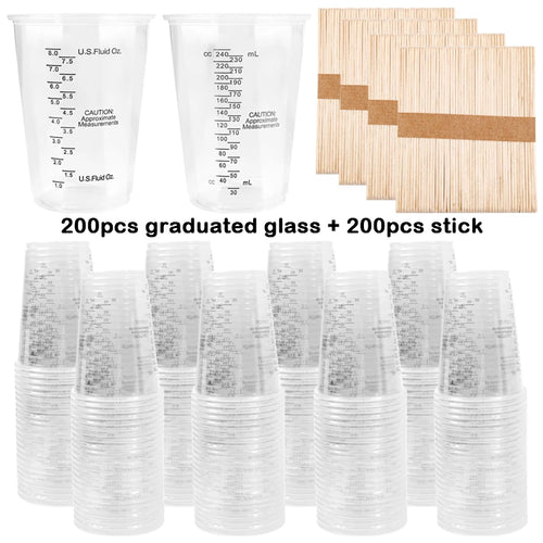 FAIS DU 8oz Disposable Measuring Cups with Stirring Sticks Plastic