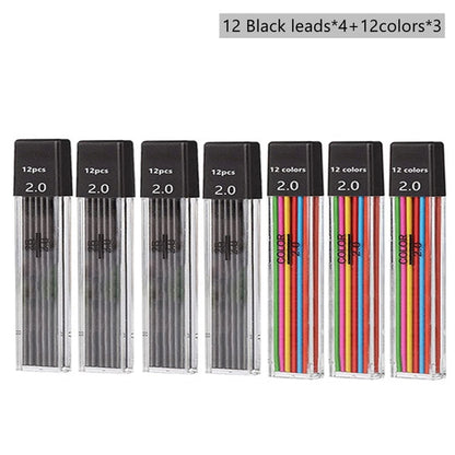 Mechanical Pencil Set 2.0 mm with 2B Black/Colors Lead Refill For