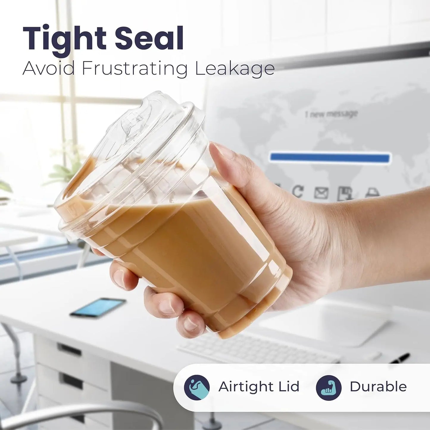 10 Sets Clear Plastic Cups with Sip Lids – 12/16/20 oz Disposable Drink Cups