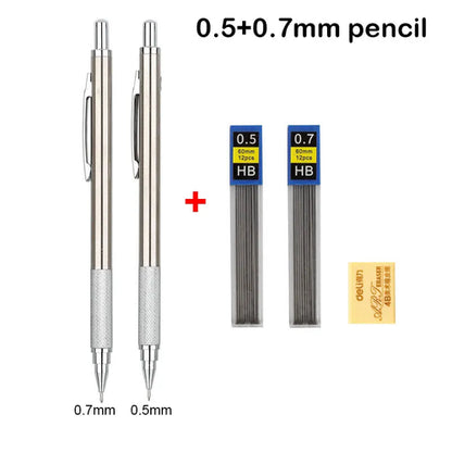 Full Metal Mechanical Pencil Set – 0.3 to 2.0mm Precision Drawing Tools for Art & Drafting