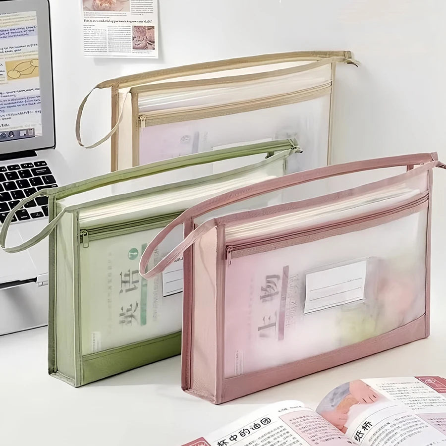 Large A4 Clear Mesh Organiser with Double Zip - Spacious Portable