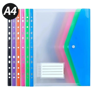 6pcs Plastic Envelope With Adhesive Snaps & 11 Holes File Folder