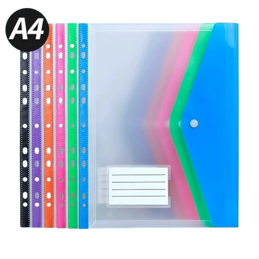 6pcs Plastic Envelope With Adhesive Snaps & 11 Holes File Folder