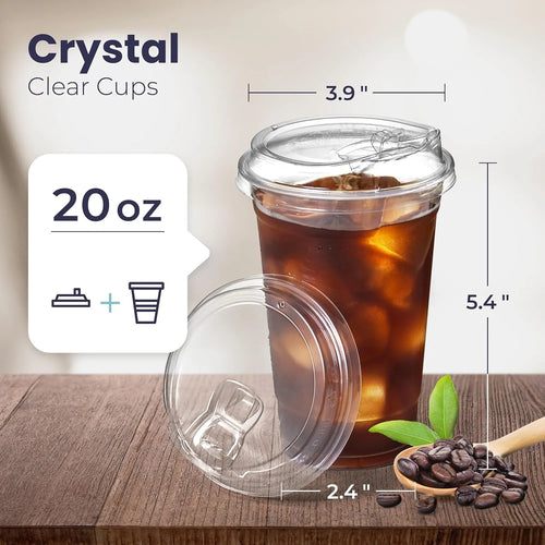 10 Sets Clear Plastic Cups with Sip Lids – 12/16/20 oz Disposable Drink Cups