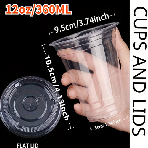 50PCS Disposable Plastic Cups with Lids for Ice Coffee Cold Drinks