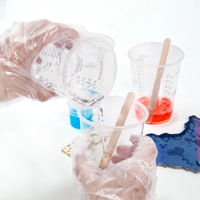 FAIS DU 8oz Disposable Measuring Cups with Stirring Sticks Plastic