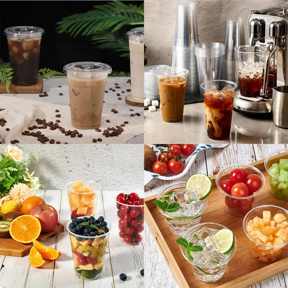 50PCS Disposable Plastic Cups with Lids for Ice Coffee Cold Drinks