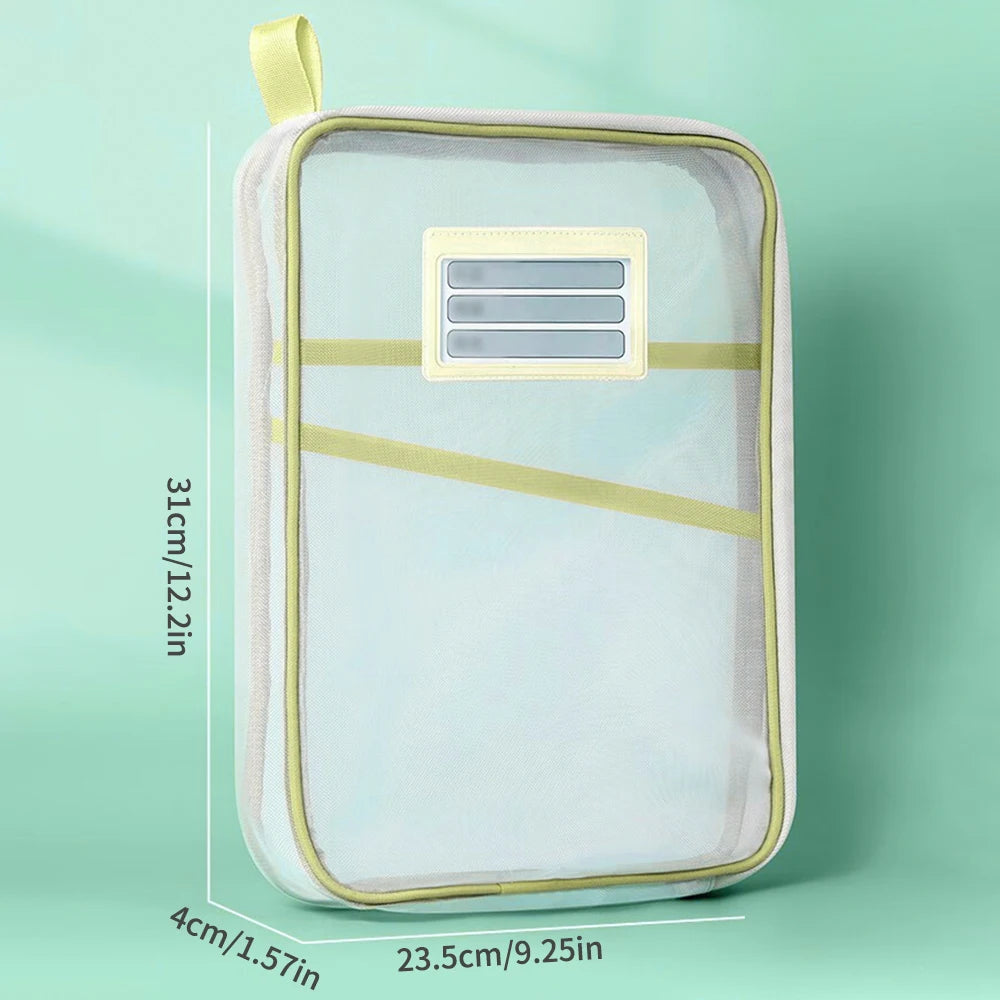 A4 Stationery Storage Bag – Double-Layer Mesh Zipper Bag with Large Capacity