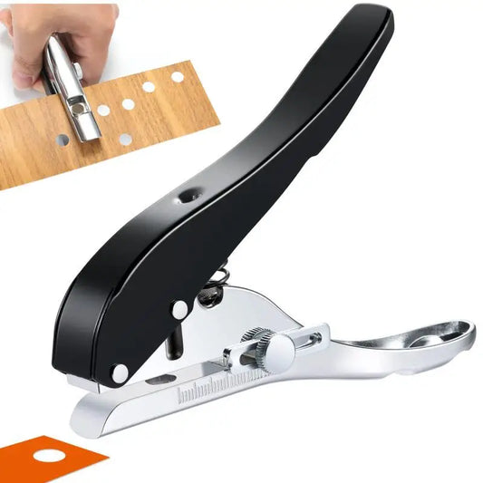 Black and silver hole puncher on a white background