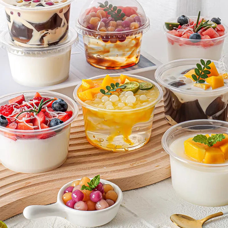 50PCS Disposable Transparent Plastic Cups Dome Flat Lids Milk Tea Cups