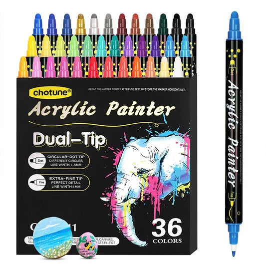 Acrylic Marker 12 24 36 Colors Double Headed Waterproof Art Painting