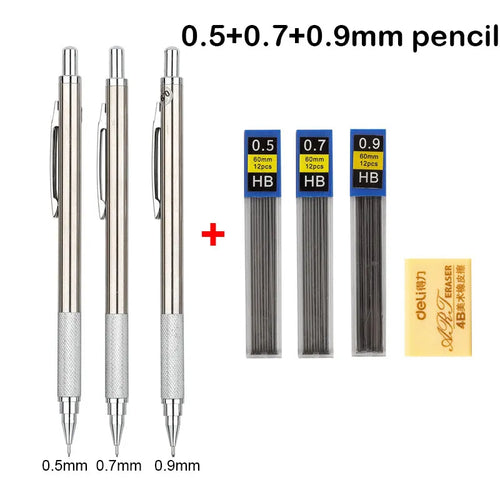 Full Metal Mechanical Pencil Set – 0.3 to 2.0mm Precision Drawing Tools for Art & Drafting