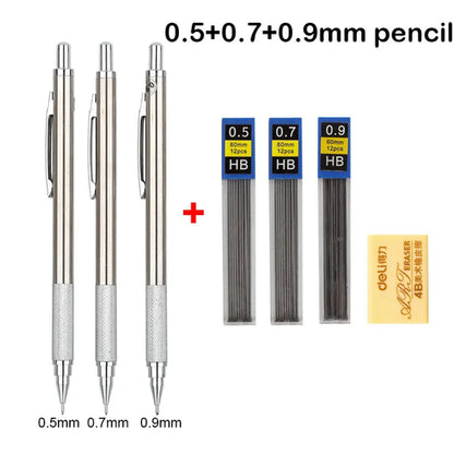 Full Metal Mechanical Pencil Set – 0.3 to 2.0mm Precision Drawing Tools for Art & Drafting