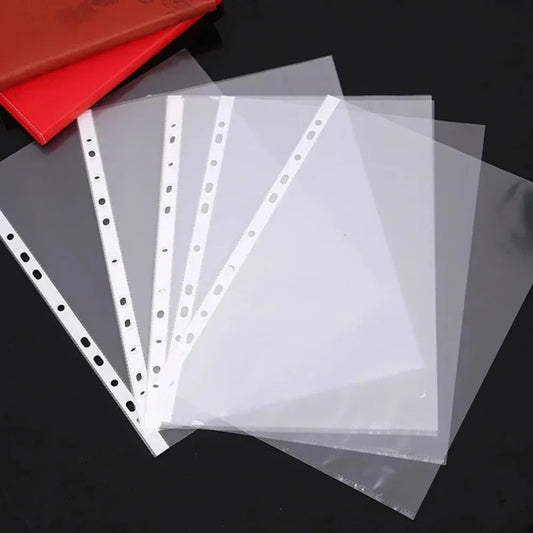 100pcs 11 Holes Transparent Plastic Punched File Folders A4 Document