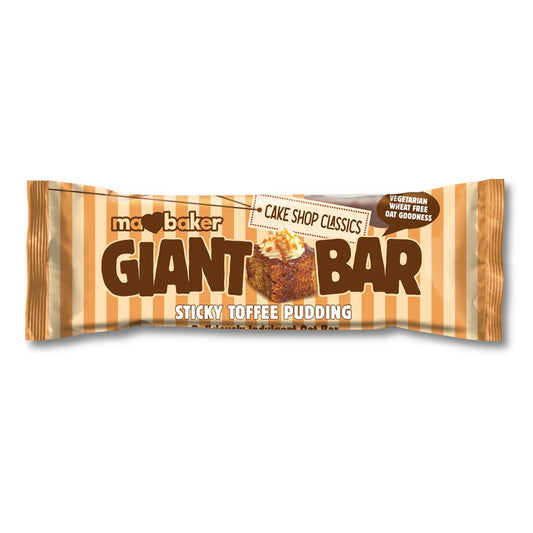 Ma Baker Giant Bar packaging for Sticky Toffee Pudding on a white background