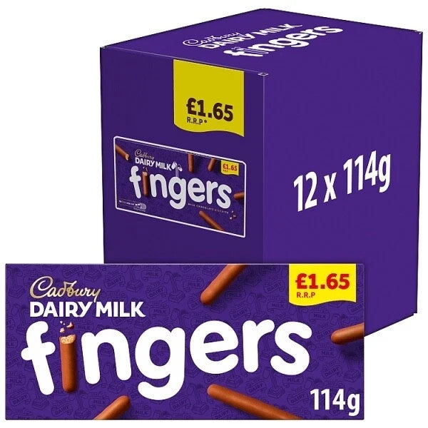 Box of Cadbury Dairy Milk Fingers on a white background