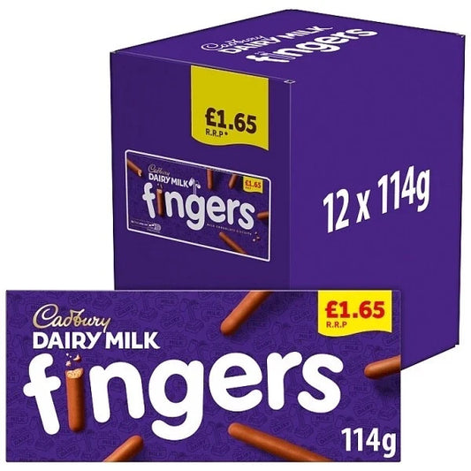 Box of Cadbury Dairy Milk Fingers on a white background